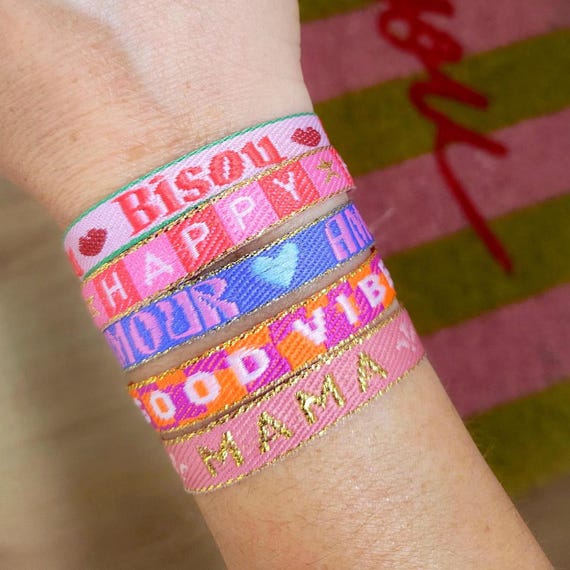 Adjustable Summer Neon Message Bracelet – Good Vibes, Love, Kiss