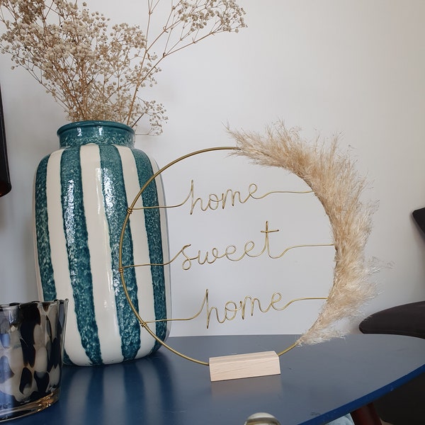 Couronne bohème bois herbe de pampa naturelle home sweet home doré fait main