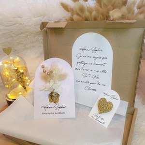Box cadeau veux-tu être ma témoin marraine carte fleurs séchées broche coeur paillette mamie maman anniversaire baptême naissance mariage