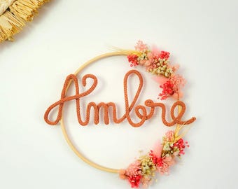 Personalized Boho Baby Room Decor: Dried Flower Wreath, Natural Handmade Name, Baby Shower Gift for Mom