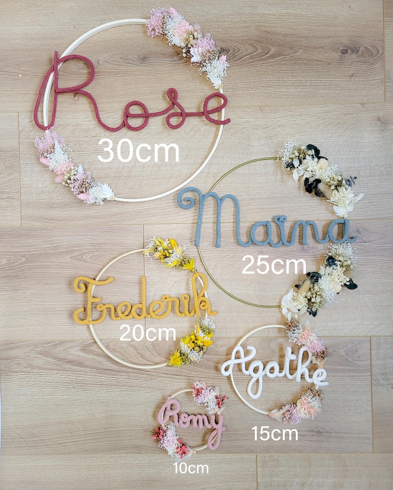 Décoration murale chambre bébé personnalisée couronne fleurs séchées prénom cadeau naissance fait-main fille garçon enfant maman baby shower image 9