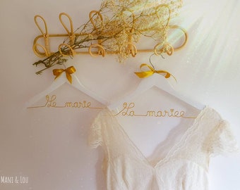 Personalized wedding hanger white hanger the bride the customizable groom, golden thread, bridesmaid