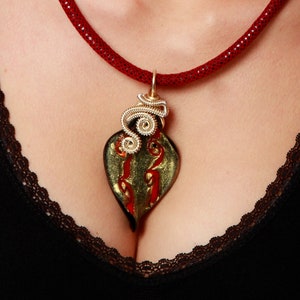 Murano glass necklace pendant Venetian pendant Handmade glass Wire wrapped jewelry Jewelry from Murano glass Limited addition jewelry