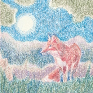 Fox original drawing; nature animal illustration