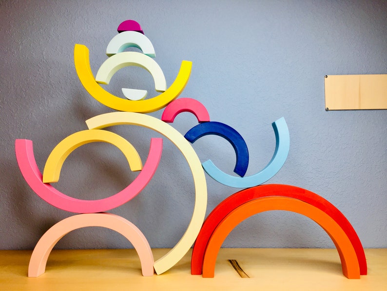 wooden stacking rainbow pastel
