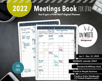 2022 Meetings Digital Planner PORTRAIT, Work Digital Planner iPad, Digital Planner Tabs, Digital Planner Goodnote, Noteshelf Digital Planner