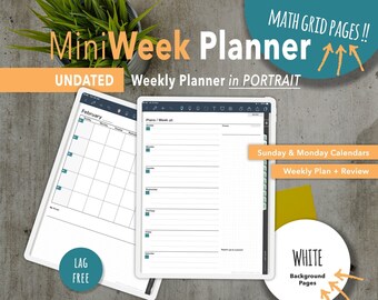 MiniWeek UNDATED Digital Planner MATH Grid, Weekly Planner, PORTRAIT Digital Notebook with tabs, Digital Planner Goodnote, Noteshelf notes