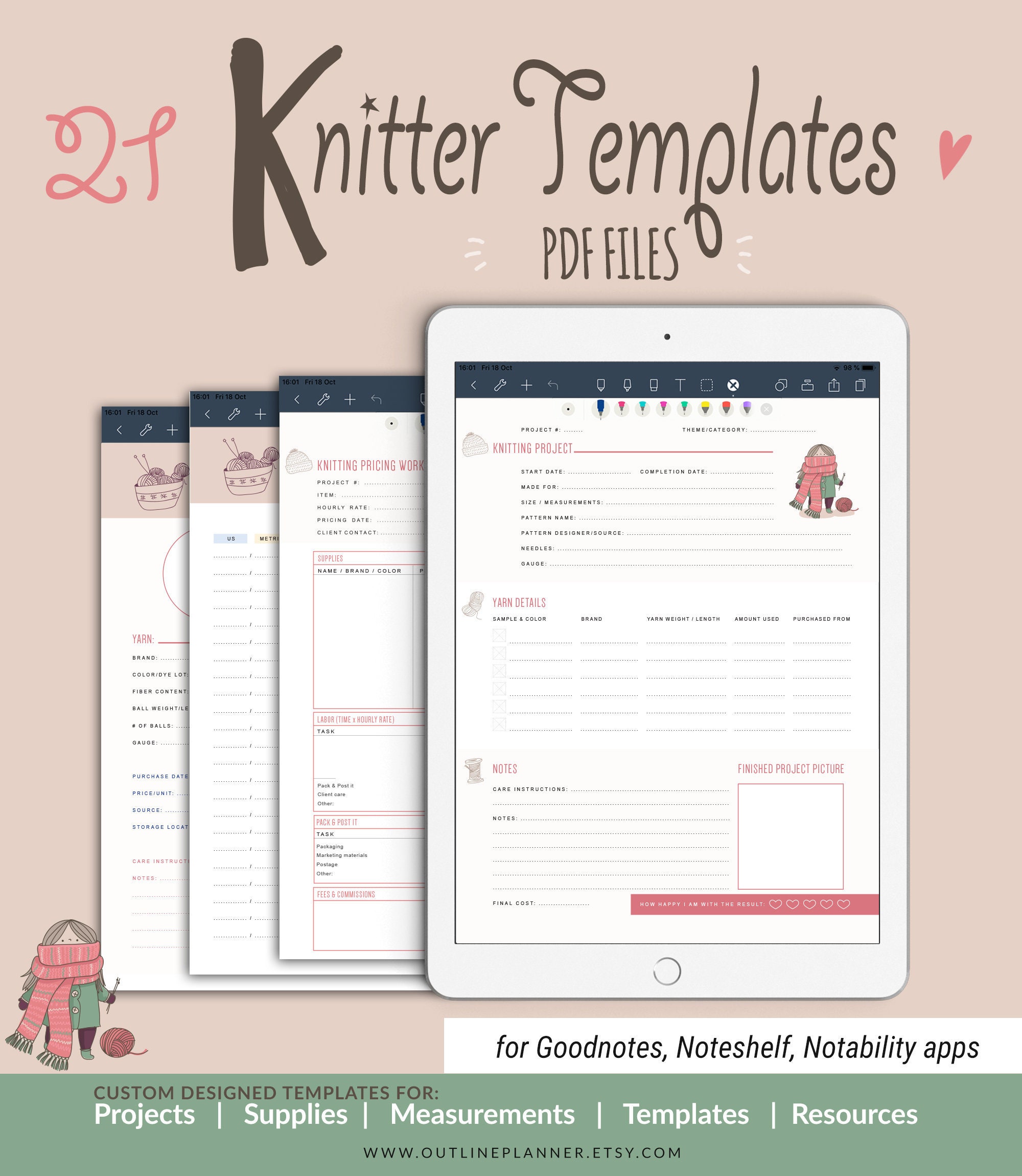 DIGITAL KNITTING JOURNAL | Knitting Project Planner Stickers Goodnotes  Noteshelf