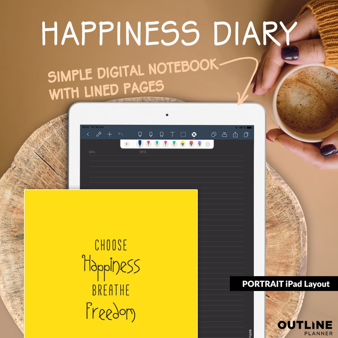 Happiness Diary UNDATED / 400Page PORTRAIT Digital Notebook / Etsy