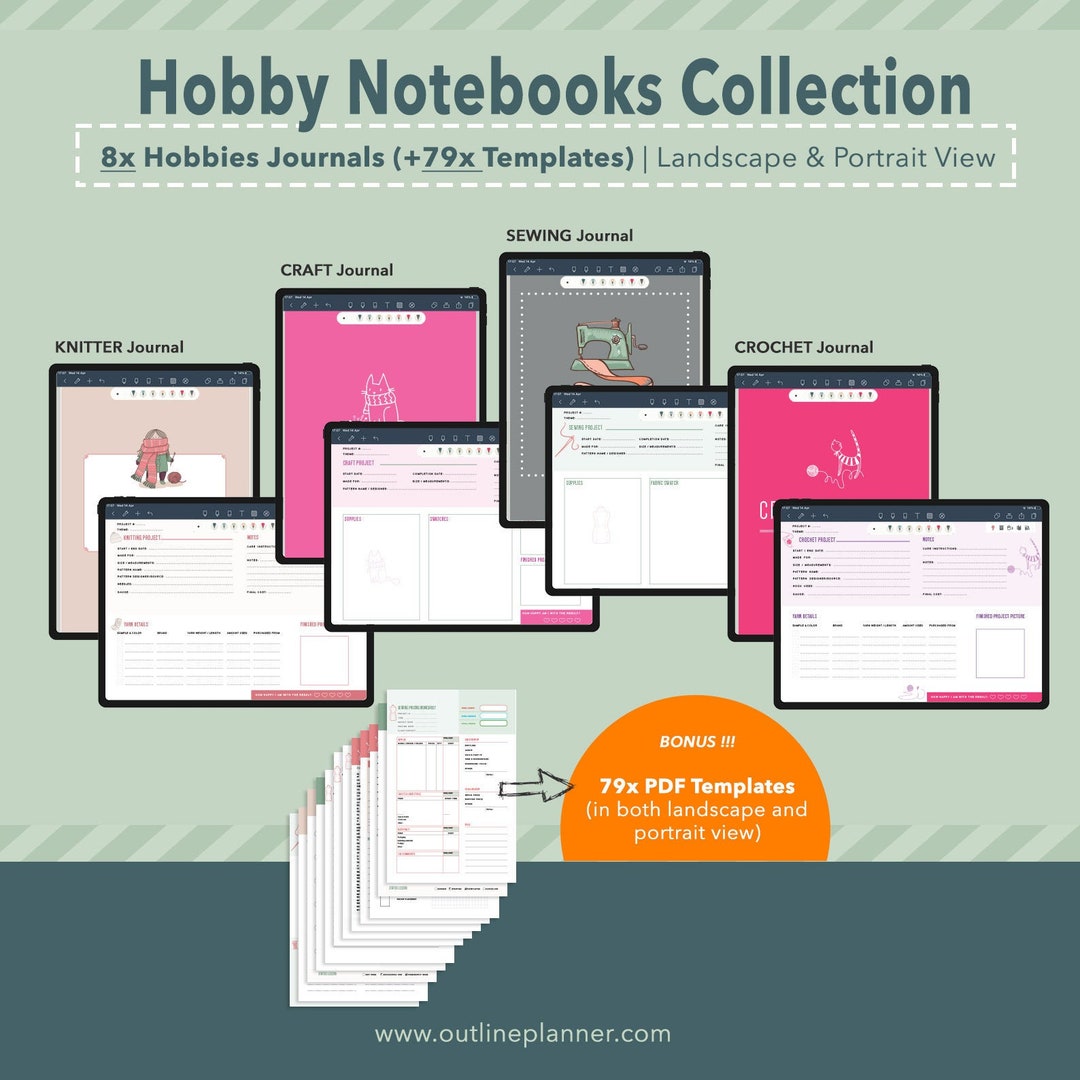 Digital Notebooks BUNDLE, 8x Hobby Digital Notebooks for Ipad, Digital