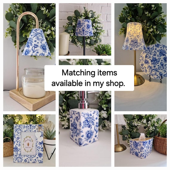 Lovely Blue Toile Decoupaged Ceramic Soap Dispenser.Hand Decorated.