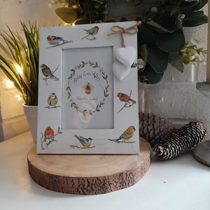 Beautiful Bird Distressed Photo Frame With Two Little Wooden Hanging Hearts.Country. Shabby Chic.Hand Decorated.