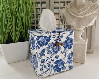 Beautiful Decoupaged Dark Blue Rambling Rose Tissue Box. Matching Items. Five Box Shapes And Materials
