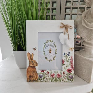 Beautiful Decoupaged Hare In A Floral Meadow Distressed Picture Frame. Country. Shabby Chic.Hand Decorated.