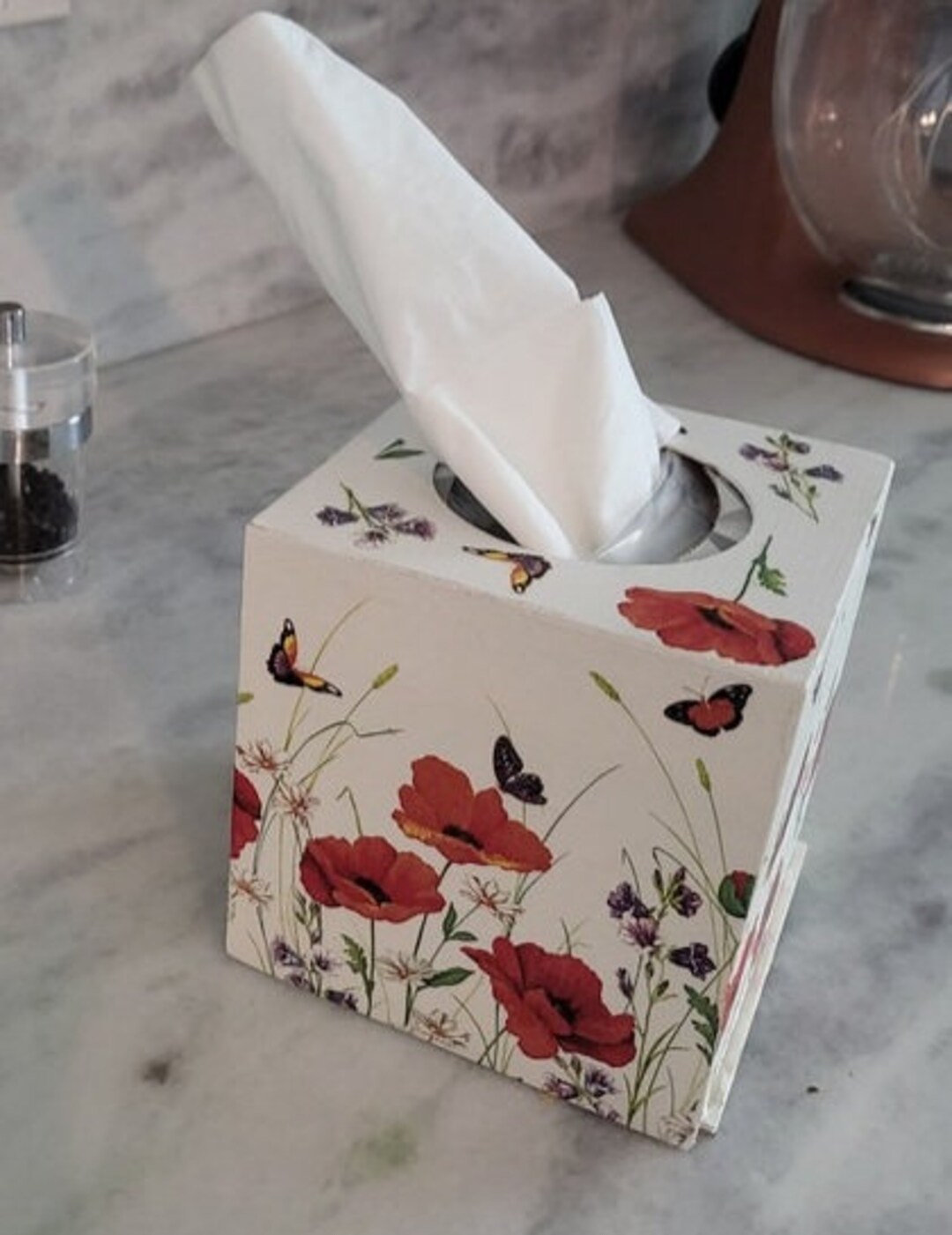 Poppy Tissue Box. Poppy Meadow Decoupaged Wooden Tissue Box Holder ...