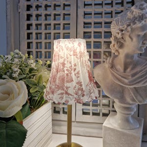 Beautiful Decoupaged Red/Dark Pink Floral Toile USB Rechargeable Table Lamp. Indoor/Outdoor Lamp. Cordless Lamp.