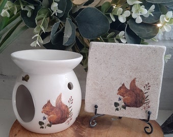 Countrystyle Squirrel Decoupaged Wax Melter, Oil Burner, Melter. Available On Its Own Or As A Set.