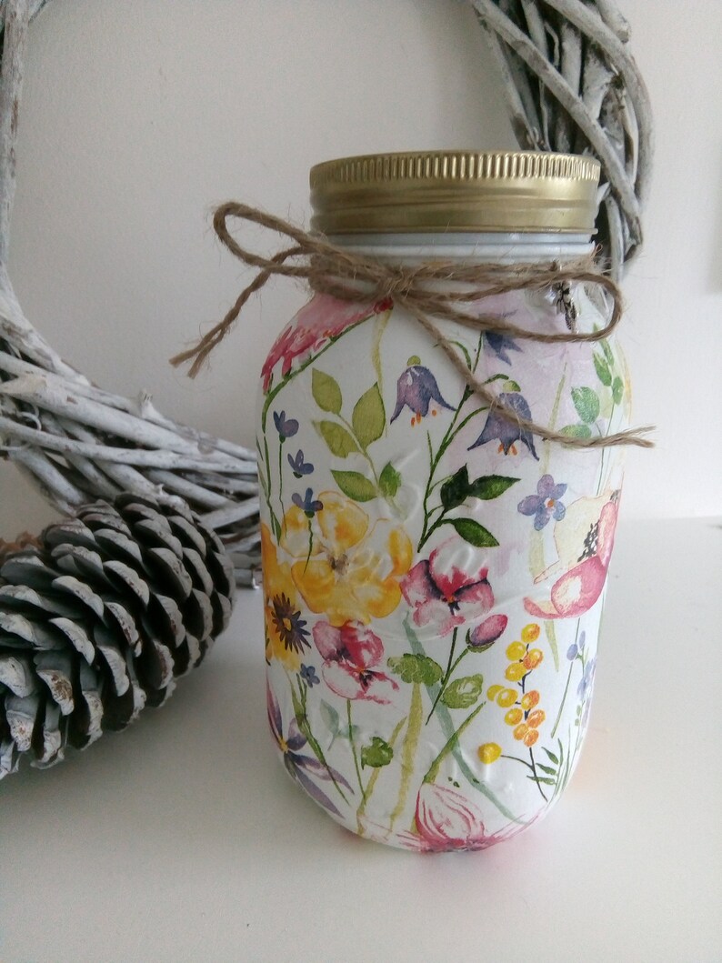 Pretty Floral Design Mason Jar. Decorated Mason Jar. Mason Etsy