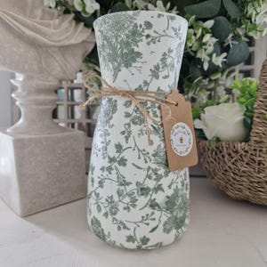 Beautiful  Floral Toile Decoupaged  Glass Vase. Five Colours Available.