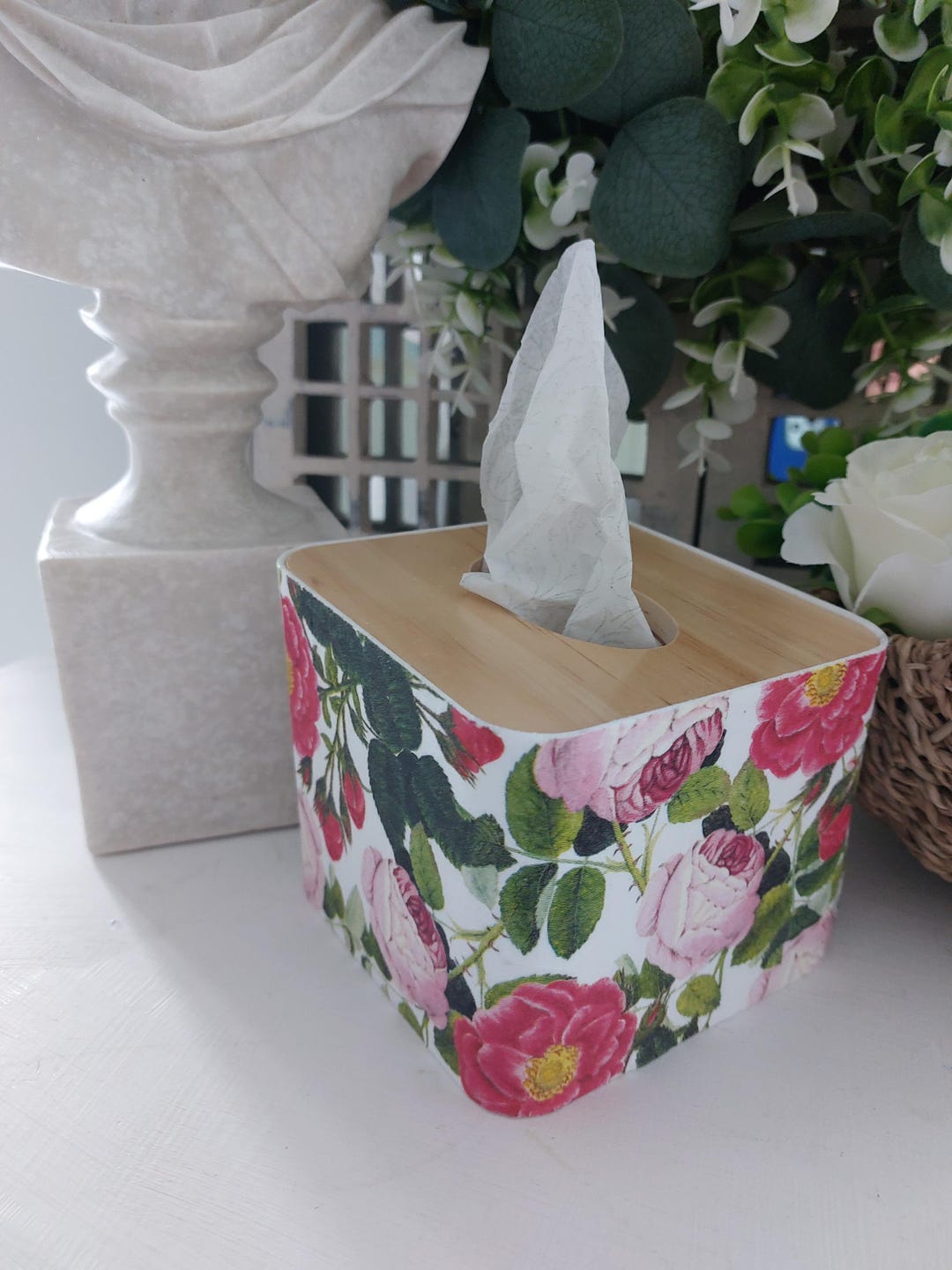 Pretty Tissue Box Beautiful Pink Roses Tissue Box. Available in Five Shapes. Hand ...