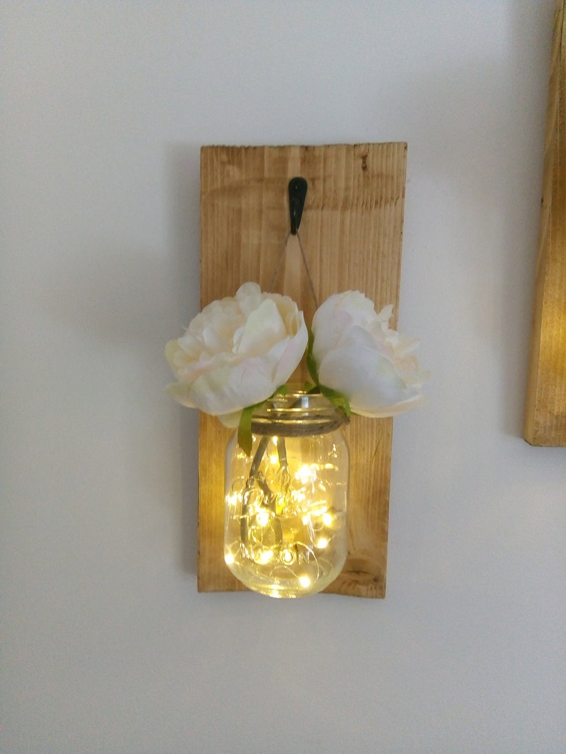 Mason Jar Wall Decor With LED Lights. Wall Feature. Etsy
