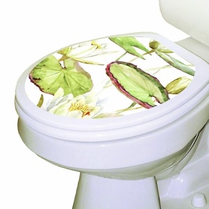 Lotus Blossom Toilet Seat Decal – Removable Static Cling Sticker – Vinyl Toilet Seat Cover – Toilet Tattoos – Spa Bathroom Decor