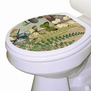 Moth Garden Toilet Seat Decal – Removable Static Cling Sticker – Vinyl Toilet Seat Cover – Toilet Tattoos – Rustic Bathroom Decor