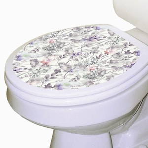 Boho Toilet Tattoos Fairy Floral Seat Decal / Decorative Seat Decal / Lid Cover / Vinyl Sticker / Gray, Lavender Bathroom Decor / Lid Decal