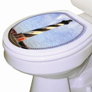 Cape Hatteras Toilet Tattoos – Nautical Lighthouse Vinyl Seat Decal, Lid Cling Sticker, Cottage Coastal Bathroom Decor