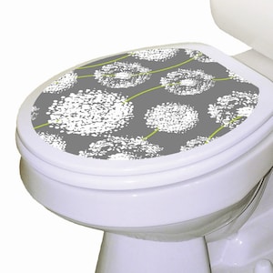 Dandelion Toilet Seat Decal: Removable Vinyl Cling, Modern Gray Bathroom Decor
