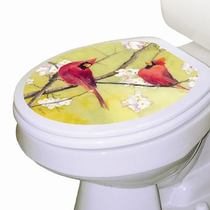 Cardinals Toilet Seat Decal – Removable Static Cling Sticker – Vinyl Toilet Seat Cover – Toilet Tattoos – Nature Bathroom Decor