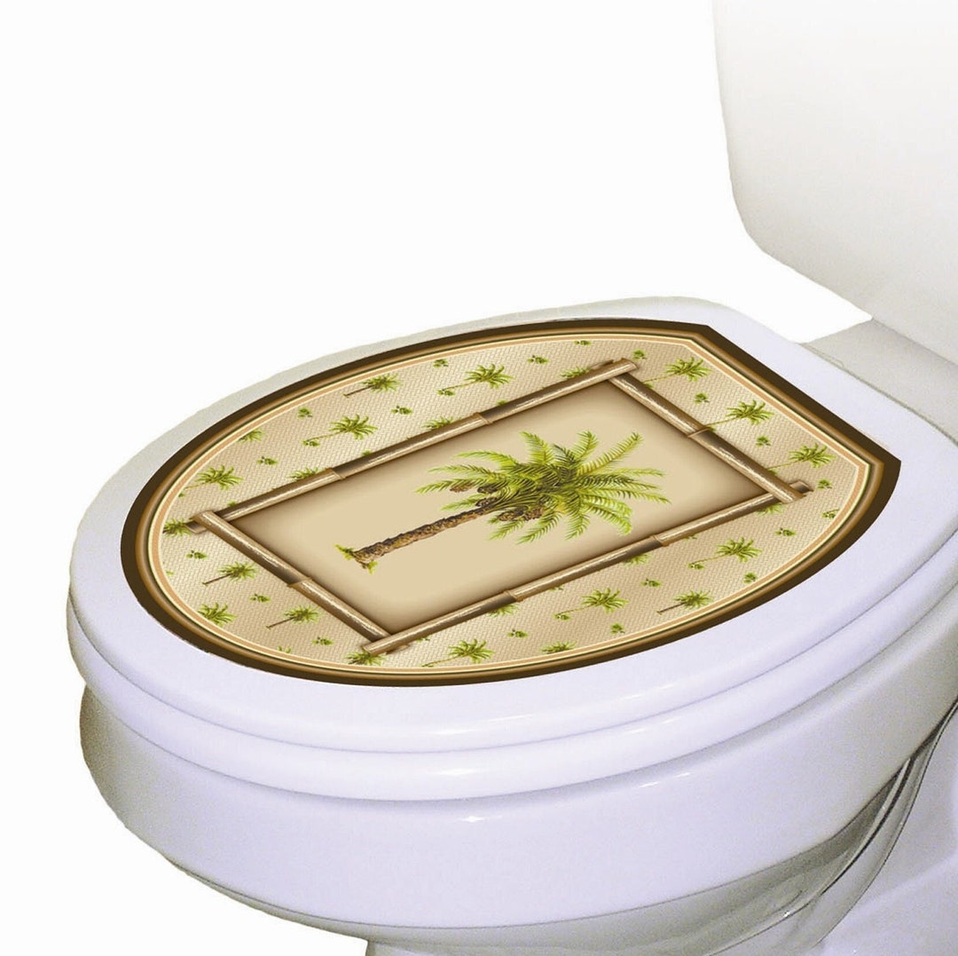 Tropical Palm Tree Toilet Tattoos Seat Decal / Coastal Bathroom Seat