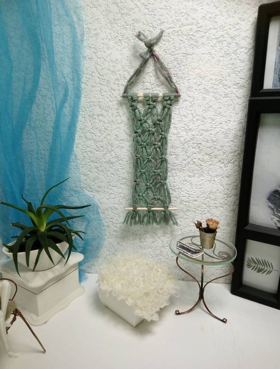 Macrame Wall Decor Boho Miniature Hanging Gray Living Room Etsy