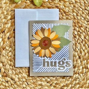 Carte tournesol. Je pense à vous. Carte de câlins. Carte de sympathie. Carte de condoléances. Envoyer de l'amour. Carte Se sentir mieux bientôt. Carte faite main.