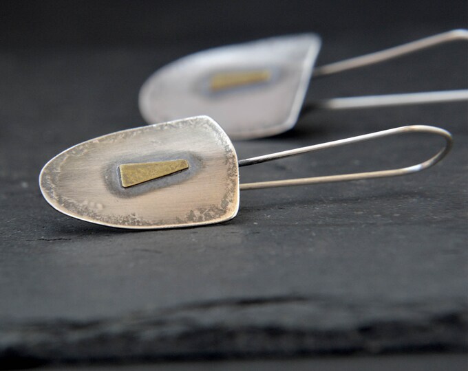 Cycladic Idol Brutalist Earrings Ancient Greek Earrings Hammered Oxidized Silver Earrings Modernist Sterling Earrings