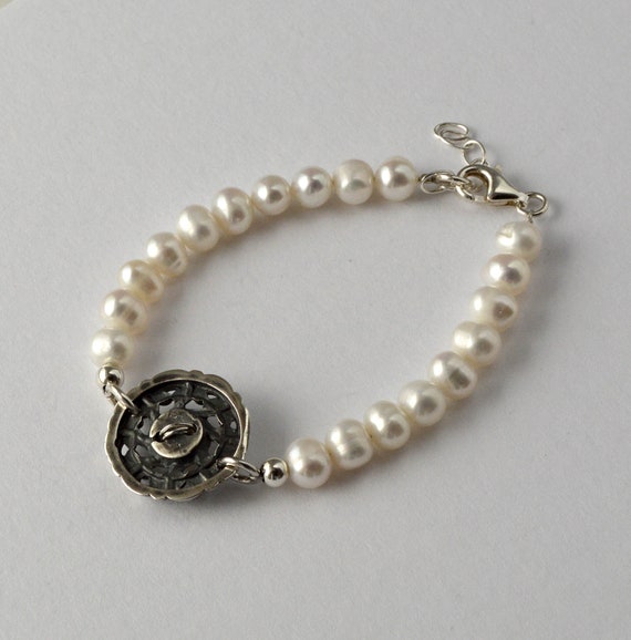 Antique Button Bracelet, Sterling Silver Greek Br… - image 5