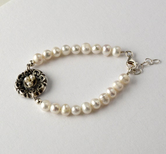 Antique Button Bracelet, Sterling Silver Greek Br… - image 4