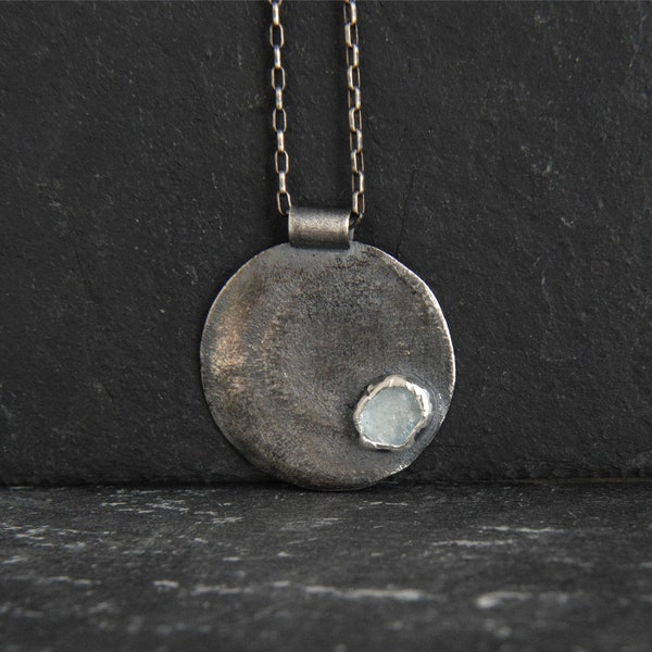 Raw Aquamarine Necklace, Unusual Sterling Silver Necklace, Rough Aquamarine Pendant, Uncut Stone Necklace, Unique Fine Jewels