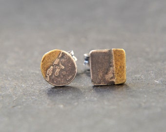 Simple Mix And Match Earrings, Mismatched Geometric Earrings, Unusual Mens Post Earrings, Unique Minimal Earrings, Architectural Earrings