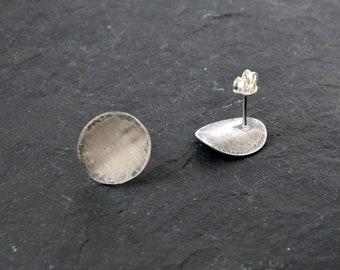 Mini Moon Earrings, Oxidized Silver Disc Earrings, Architecture Jewelry, Contemporary Post Earrings, Artistic Earrings, Fine Jewelry Unusual