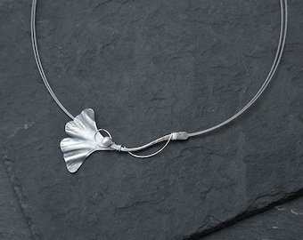 Ginkgo Leaf Necklace, Seed Pearl Necklace, 60th Birthday Gifts For Women, Nature Inspired Sterling Silver, Sophisticated Jewel, Fine Jewelry