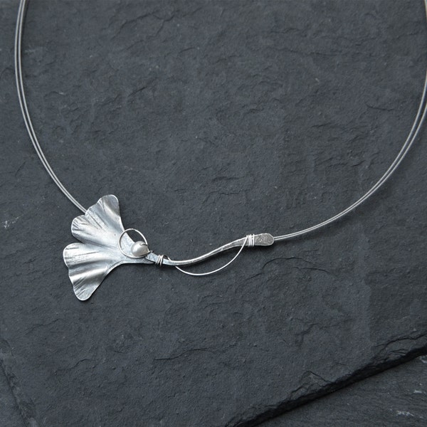 Collier feuille de ginkgo, collier de perles de rocaille, cadeaux pour 60e anniversaire pour femme, argent sterling inspiré de la nature, bijou sophistiqué, joaillerie fine