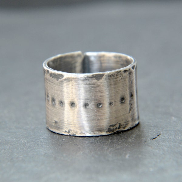 Brushed Silver Mens Ring, Brutalist Sterling Ring, Hammered Oxidized Ring, Ancient Roman Ring, Oxidized Silver Band Ring