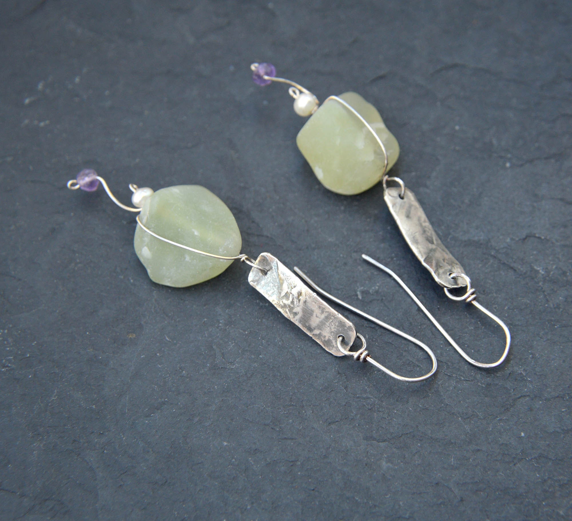 Fluorite Earrings 60th Birthday Gifts for Women Hammered - Etsy