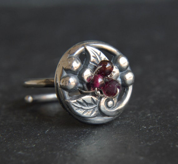 Multi-Stone Garnet Ring 925 Sterling Silver Oxidized Beaded Silver Garnet Ring