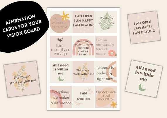 Printable Vision Board Kit 03: Affirmation Cards and Inspirational Quo –  PAPER MOON Art & Design