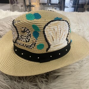 Hand Painted Straw Fedora Hat for Women, Wide Brim Summer Sun Hat, Boho Beach Hat, Foldable Travel Hat, Handmade Vacation Gift