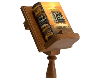 Miniature Bible King James Full Version w/ wooden lectern hardbound book collectible