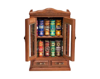 Miniature Wood Bookcase Armoire, Glass Doors, Copper Hinges