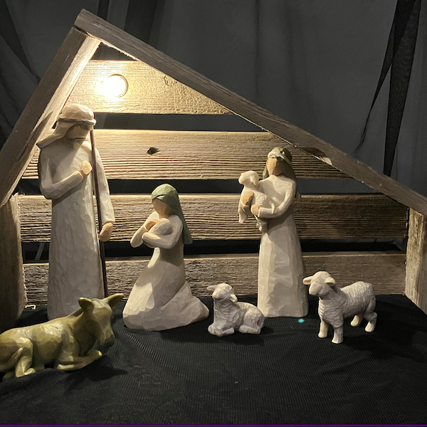 Rustic Lighted Handmade Wooden Nativity  Manger Stable Reclaimed Cedar Taller Version FAST SHIPPING